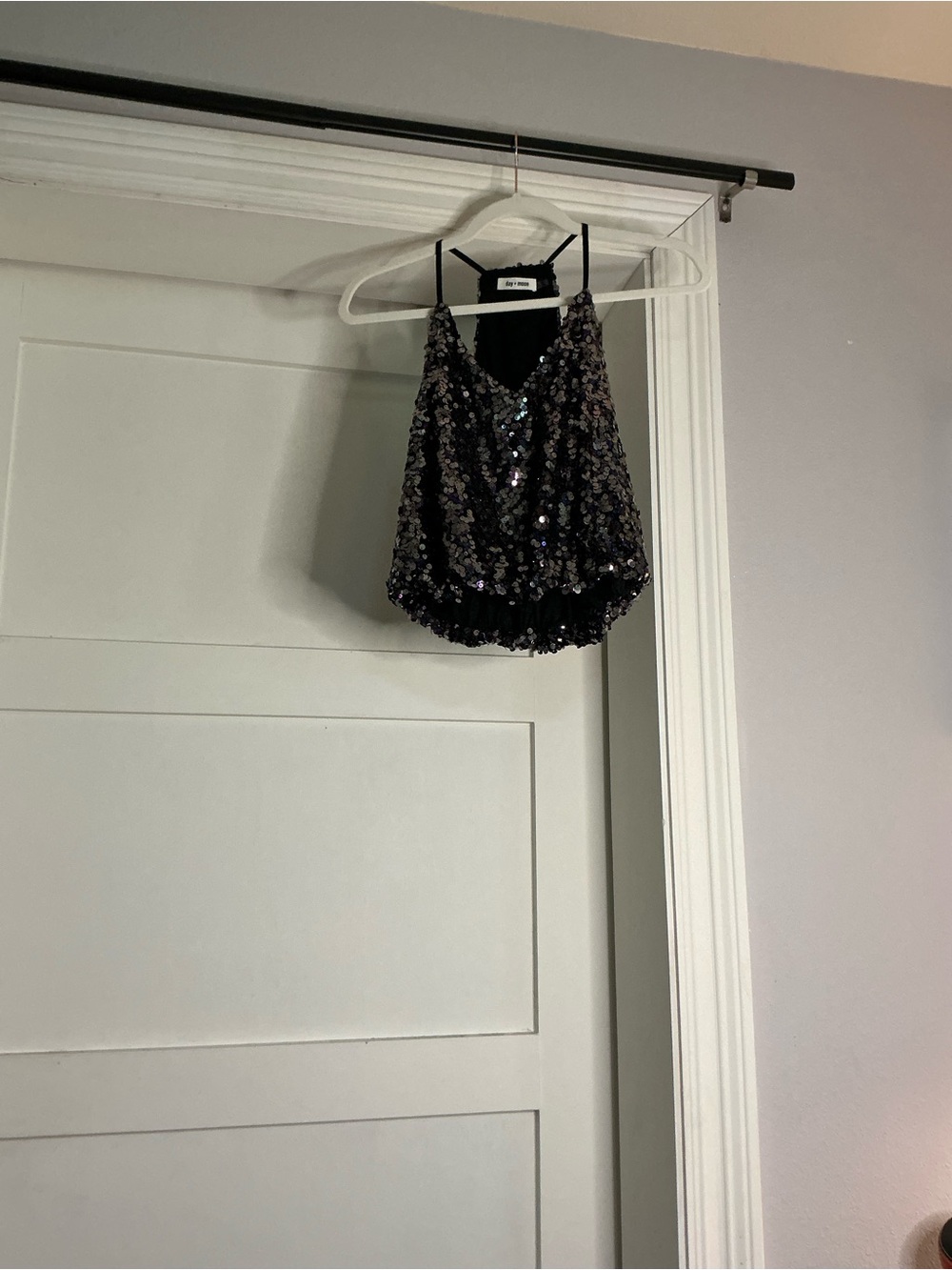Day + Moon Black Sequin Halter Cami - Party-Ready Sparkle
